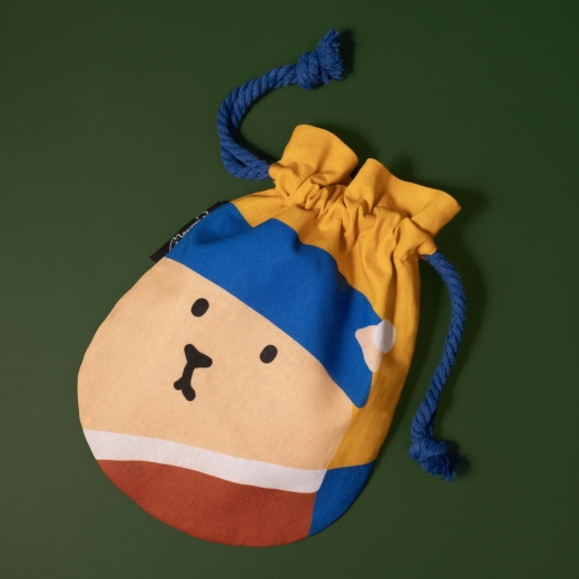 手工純棉束口袋－戴珍珠耳環的貓(圖)